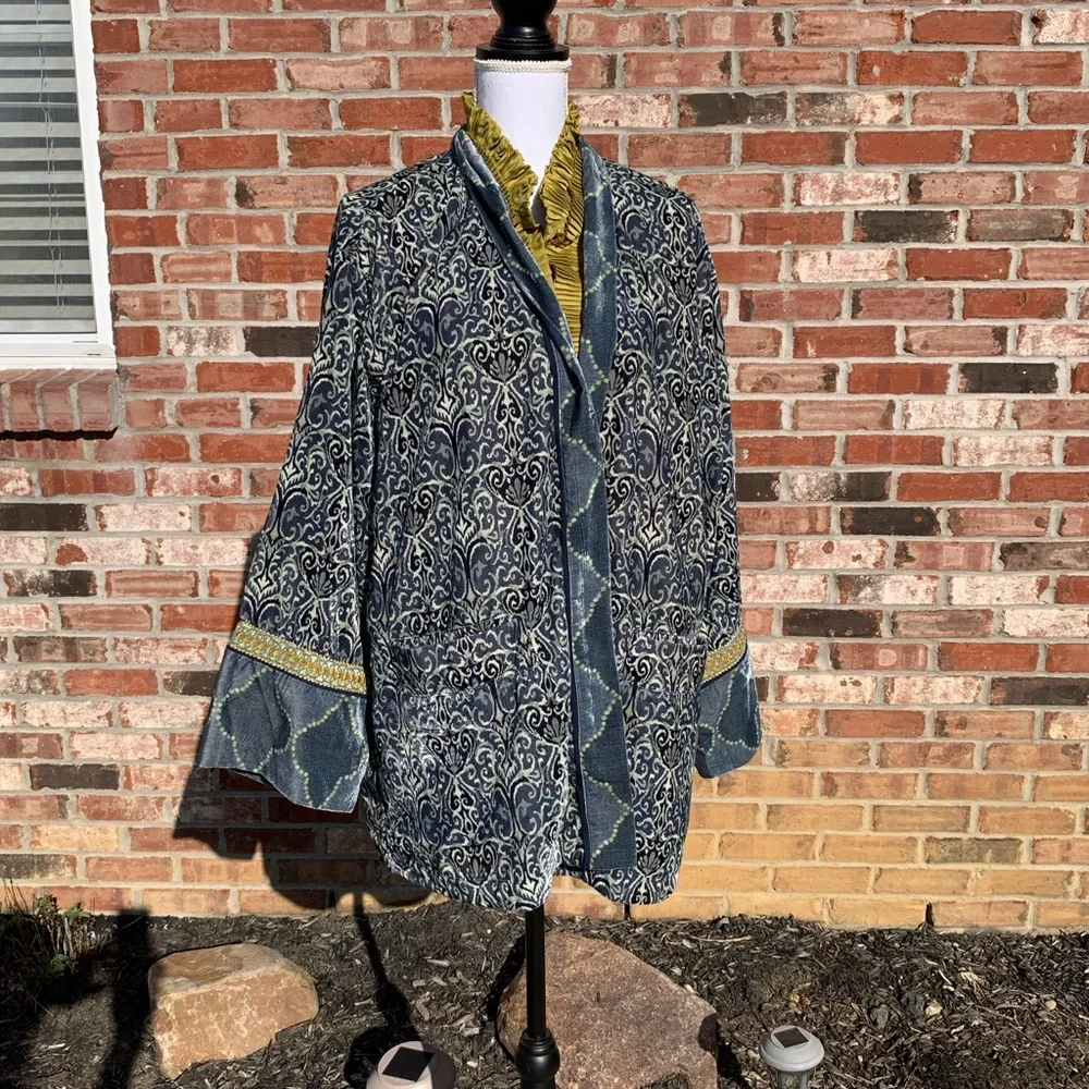 Soft Surroundings Long Blue and Gold Patterned Topper - Picture 8 of 8